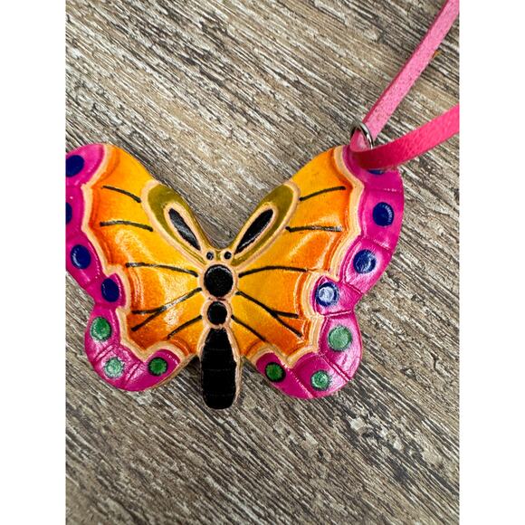 Genuine Leather Butterfly Purse Charm Leather Hand Painted Spring Bag Charm NEW - Picture 3 of 5